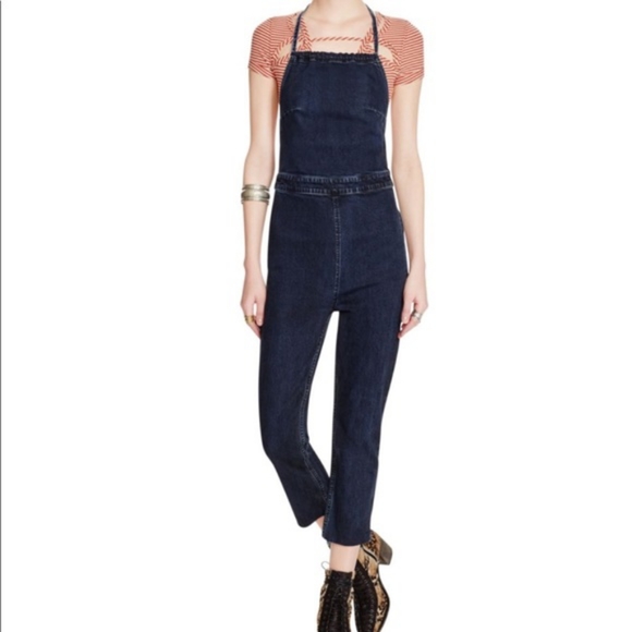 Free People Denim Overall Open Back - Picture 1 of 7